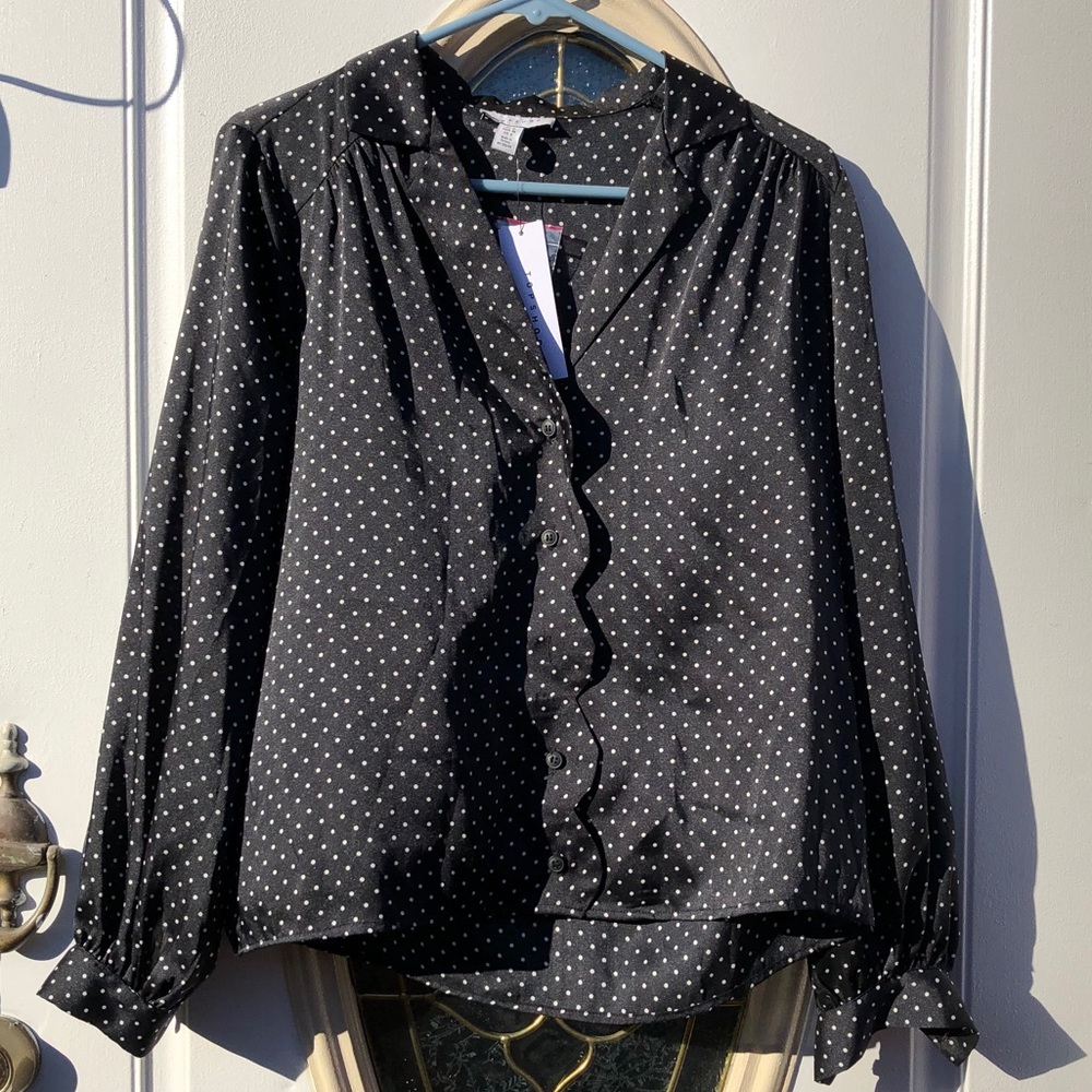 Topshop Black Polka Dot Button Down Blouse